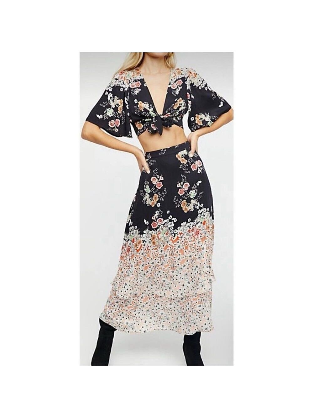 Free People Floral Tie-Front Crop Top Size 0